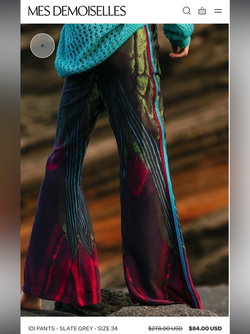 Mes Demoiselles Slate Grey Wide-Leg IDI Pants with Multicolor Side Stripes